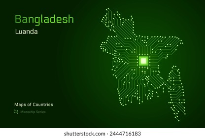 Bangladesh Map with a capital of Dhaka Shown in a Microchip Pattern with processor. E-government. World Countries vector maps. Microchip Series	
