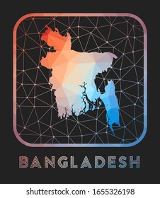 Bangladesh map design. Vector low poly map of the country. Bangladesh icon in geometric style. The country shape with polygonal gradient and mesh on dark background.