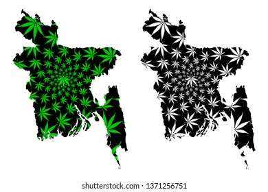 Bangladesh - map is designed cannabis leaf green and black, Peoples Republic of Bangladesh map made of marijuana (marihuana,THC) foliage,