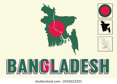 Mapa de Bangladesh y dibujo vectorial de la bandera de Bangladesh