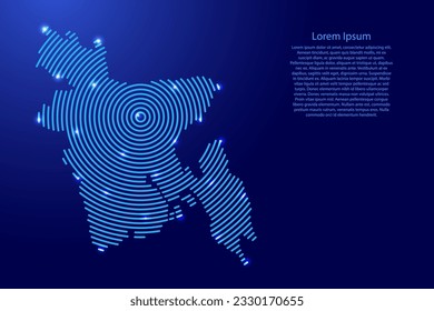 Bangladesh map from futuristic concentric blue circles and glowing stars for banner, poster, greeting card