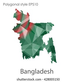 Bangladesh map in geometric polygonal style. Abstract triangle, modern design background.
