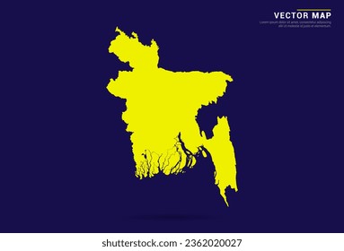 Bangladesh map - High Detailed. Yellow color on dark background. Abstract design vector.