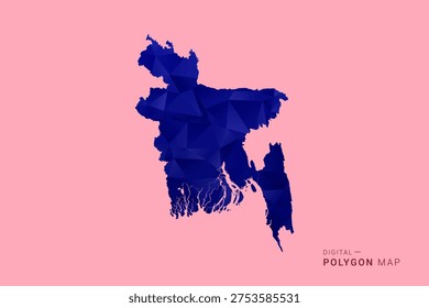 Bangladesh Map - Low poly polygon map in deep blue gradient on soft pink pastel background, modern minimal geometric design, clean digital vector illustration.
