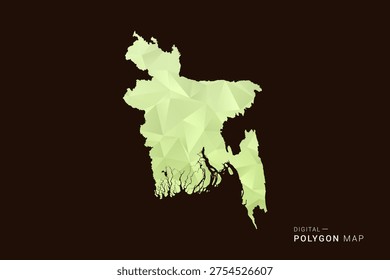 Bangladesh Map - Low poly polygon map in soft light green gradient on dark brown background, modern minimal geometric style, clean abstract vector illustration design.
