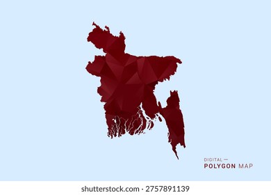 Bangladesh Map - Low poly polygon map in deep red gradient on light blue background, modern minimal geometric design, vector illustration with faceted triangulated style.