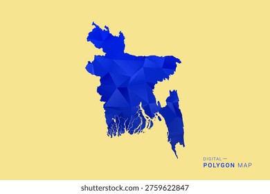 Bangladesh Map - Low poly polygon map in deep blue gradient on soft beige background, modern minimal geometric design, clean abstract vector illustration with faceted triangulated style.