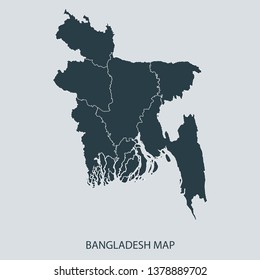 Bangladesh map on gray background vector, Bangladesh Map Outline Shape Gray on White Vector Illustration, Map with name. High detailed Gray illustration map Bangladesh.