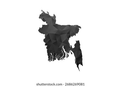 Bangladesh Map - Polygon Style Vector Illustration in Black and Gray Gradient, Low Poly Geometric Design, Isolated on White Background for Infographics and Education.