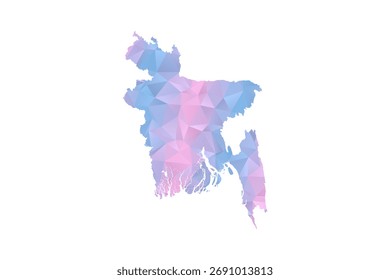 Bangladesh Map - Polygon Style Vetor Illustration in Pastel Blue and Pink Gradient, Low Poly Geometric Design, Isolado no fundo branco para infográficos e educação.