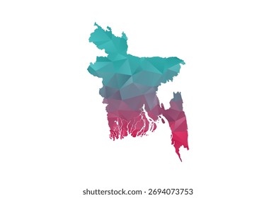 Bangladesh Map - Polygon Style Vetor Illustration in Teal and Red Gradient, Low Poly Geometric Design, Isolado no fundo branco para infográficos e educação.