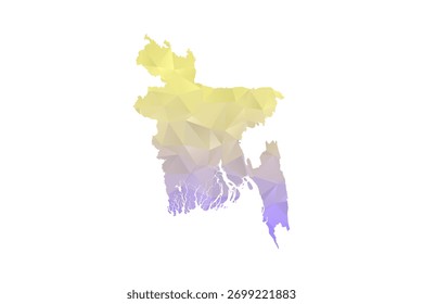 Mapa de Bangladesh - Ilustración vectorial de estilo polígono en amarillo y gradiente de lavanda, diseño geométrico de bajo poli, aislado sobre fondo blanco para infografías y proyectos