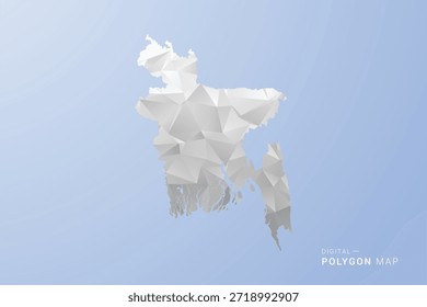 Karte von Bangladesch - polygonale Vektorgrafik in Grau, Weiß und Blau, geometrisches Low-Poly-Design, minimale Silhouette, geeignet für Infografik und modernes Design.