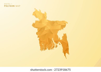 Mapa de Bangladesh - Ilustración vectorial de estilo polígono en diseño geométrico de bajo poli amarillo y naranja, silueta mínima moderna, aislada para infografía.
