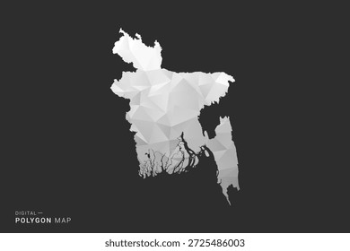 Mapa de Bangladesh - Ilustración vectorial de estilo polígono en diseño geométrico de bajo poli negro, gris y blanco, silueta mínima, aislado para infografía.