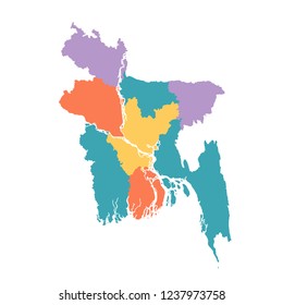 bangladesh map with regions vector flat illustration on white background