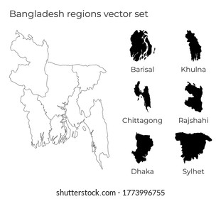 Bangladesh map with shapes of regions. Blank vector map of the Country with regions. Borders of the country for your infographic. Vector illustration.
