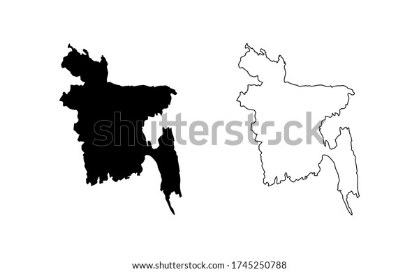 Bangladesh Map Silhouette Line Country Asia Stock Vector (Royalty Free ...