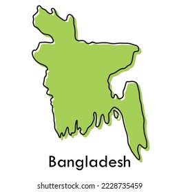 mapa de bangladesh - simple concepto estilizado a mano con un esbozo de contorno de línea negra. ilustración vectorial de dibujo de silueta de borde de país.