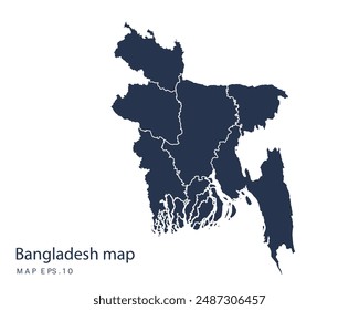Bangladesh map vector, Abstract design vector illustration Eps 10. Navy color.High Detailed on white background.