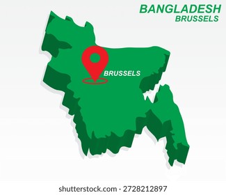 Bangladesch Map Vektor, Brüssel Hauptstadt Marker auf Grün 3D Country Shape, Bangladesch Infografik Design, bearbeitbare Zielzeiger Bangladesch Geografie