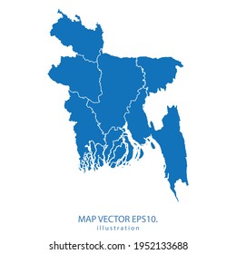 Bangladesh map vector EPS.10 blue color. on white background .