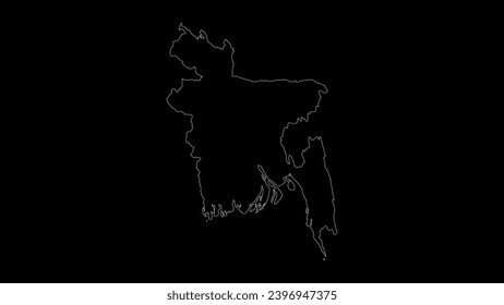 Bangladesh map vector illustration. Drawing with a white line on a black background.