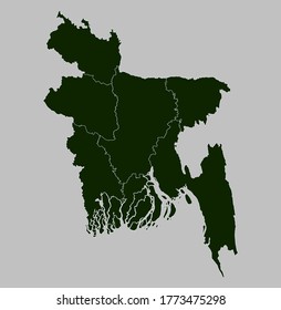 Mapa vectorial de Bangladesh aislado de color verde en fondo gris