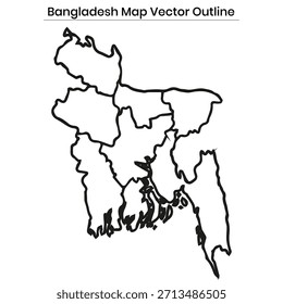 Mapa de Bangladesh Vector esboza silueta editable de Country con fronteras de distrito