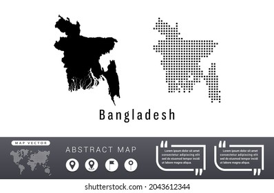 El vector del mapa de Bangladesh pone los puntos de medio tono de negro.