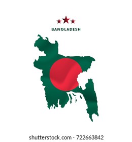 Bangladesh map with waving flag. Vector illustration.
