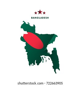 Bangladesh map with waving flag. Vector illustration.