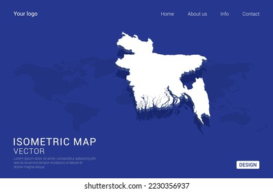 Bangladesh map white on dark blue background 3d isometric vector illustration.