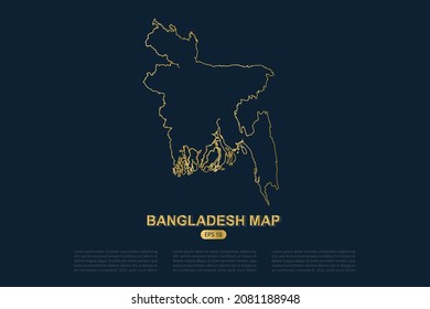 Bangladesh Map - World Map International vector template with thin gold outline graphic sketch style isolated on dark background for card design, poster, banner - Vector illustration eps 10