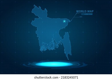 Mapa de Bangladesh - Mapa Mundial Plantilla vectorial Internacional con Holograma en estilo de perspectiva y HUD, GUI, interfaz de interfaz de usuario aislada en fondo azul para el diseño - Ilustración vectorial eps 10