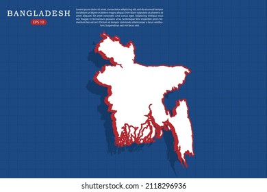 Bangladesh Map - World map vector template with isometric style with white and red color including shadow on Blue grid background for website, design, infographic - Vector illustration eps 10