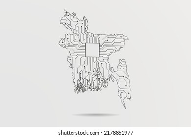 Bangladesh Map - World map vector template with Abstract futuristic circuit board Illustration or High-tech technology mash line and point scales on white background - Vector illustration ep 10