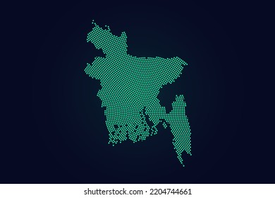 Bangladesh Map - World map vector template with green dots, grid, grunge, halftone style isolated on dark background for education, infographic, design, website - Vector illustration eps 10