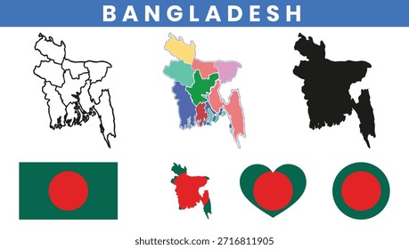 Mapas de Bangladesh y colección del Vector de la bandera de Bangladesh