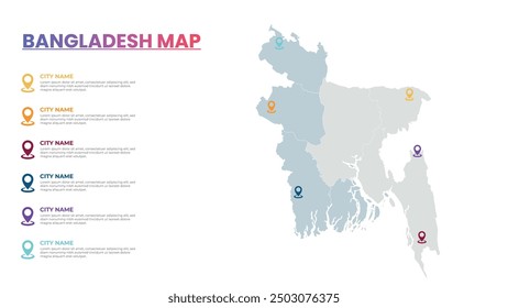Bangladesh Modern Map Infographic Template, Detailed infographic map of Bangladesh Popular City