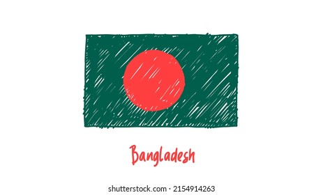 Bangladesh National Country Flag Marker or Pencil Sketch Illustration Vector