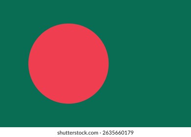 Bangladesh national flag with dark green field and red circle. Simple vector illustration used in education, politics, global topics, and cultural references