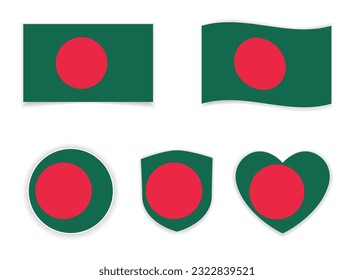  bandera nacional de bangladesh con forma de corazón e icono de placa de escudo