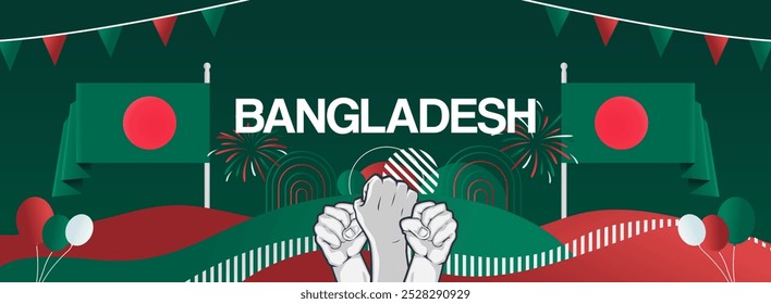 Banner festivo do dia nacional ou da independência de Bangladesh. Projeto mínimo abstrato para celebração de férias, cartão de saudação, outdoor, cenários de eventos esportivos. 26 de março. Feliz Dia da Independência de Bangladesh