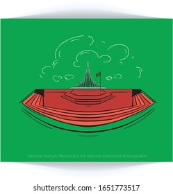 Bangladesh national monument, 26 march, the bengali word says " Great independence day" Illustration , line drawing