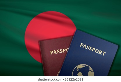 Bangladesh Passports with Bangladesh Flag Background	