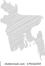 Bangladesh - pencil scribble sketch silhouette map of country area with dropped shadow. Simple flat vector illustration.