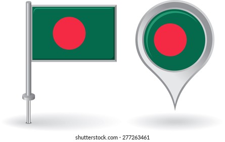Bangladesh pin icon and map pointer flag. Vector illustration.