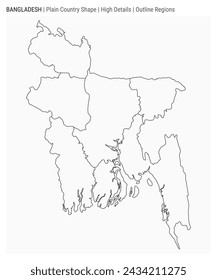 Bangladesh plain country map. High Details. Outline Regions style. Shape of Bangladesh. Vector illustration.