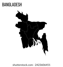 Bangladesh political map of administrative divisions - divisions. Blank black map and country name title.